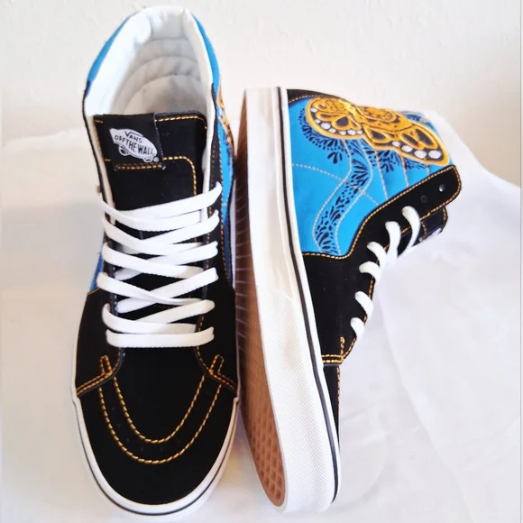 Vans Sk8-Hi Dia De Los Muertos Blue Black Gold Skate - Picture 9 of 11
